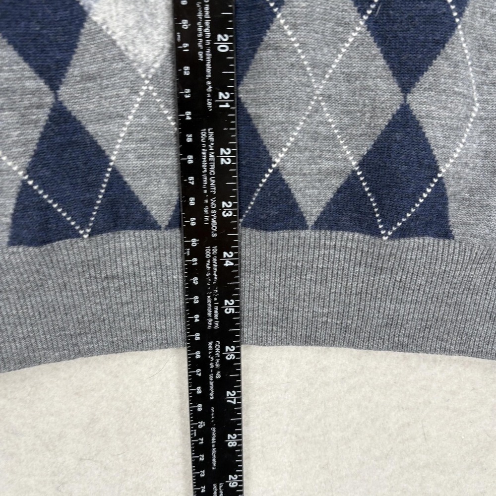 Williams & Kent Sweater Mens Medium Gray Merino Wool 1/4 Zip Argyle Pullover - Picture 4 of 12